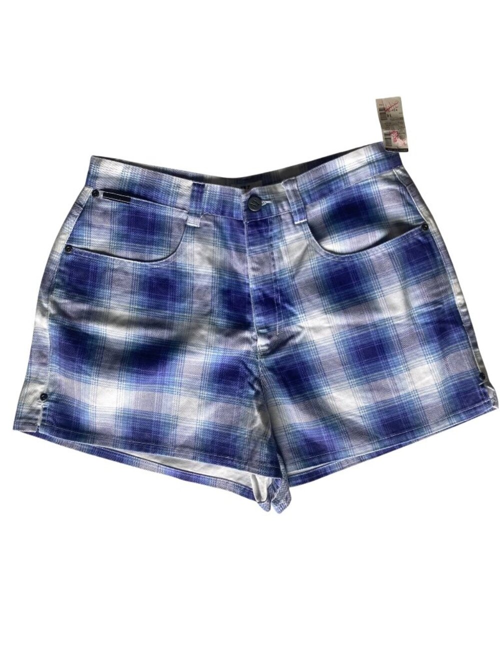 Vintage NY Jeans Blue White Plaid Shorts Womens 14 Cotton 33" Waist 90s New
